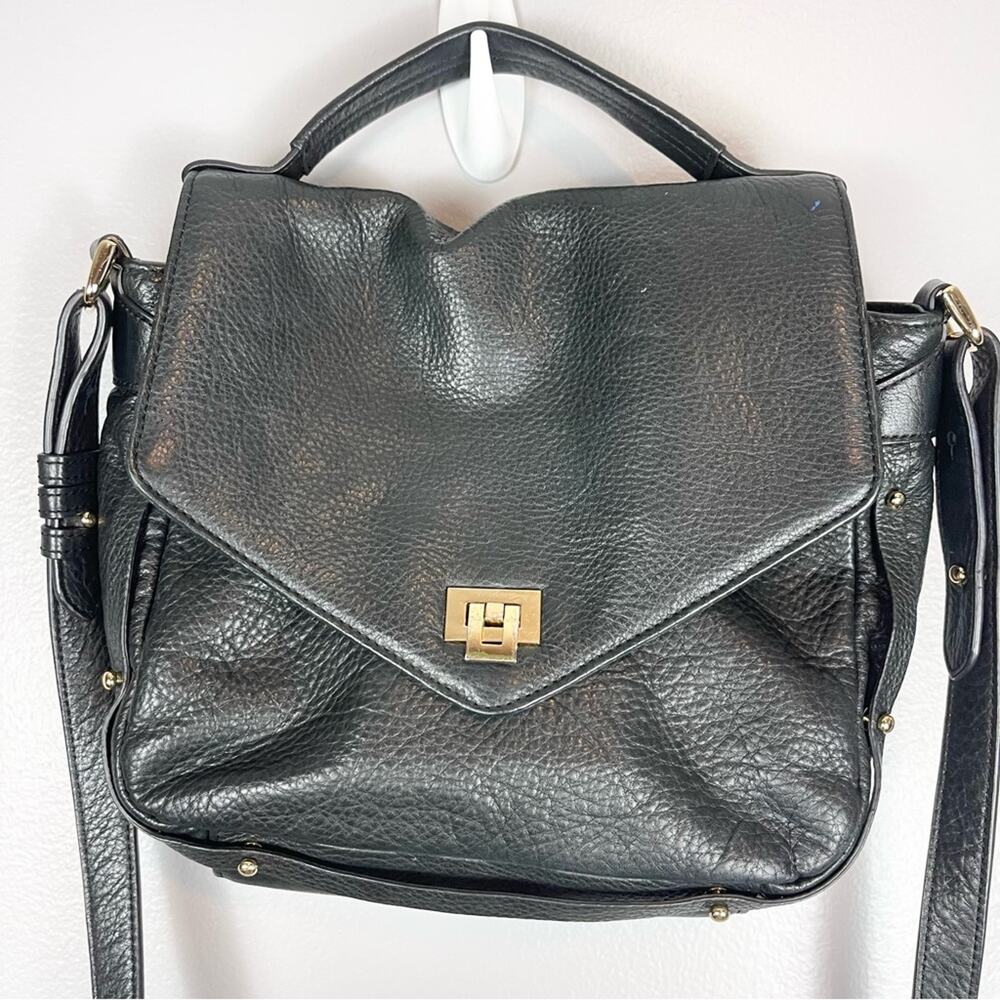 Mary Lai Leather Shoulder Crossbody Bag Front Flap Black - Picture 1 of 11